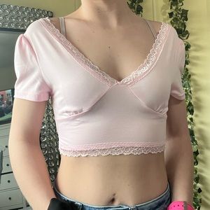 XS baby pink cropped SHEIN top
